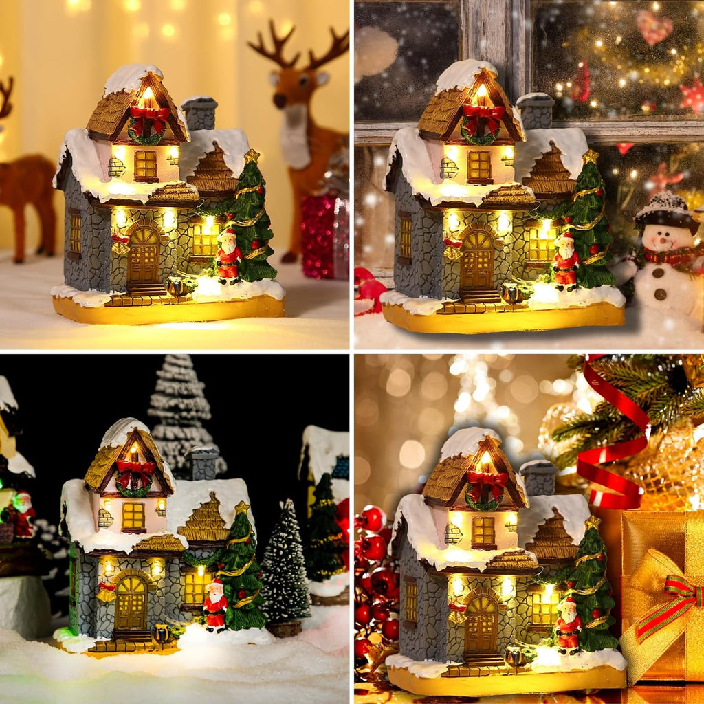 Christmas Village Houses with Warm Light, Battery Operate, Village Accessories Home Tabletop Decoration Xmas Gifts (A)