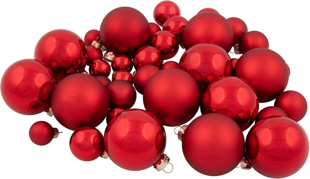 40Ct Shiny Glitter and Matte Red Glass Ball Christmas Ornament Set - 1" - 2.5"