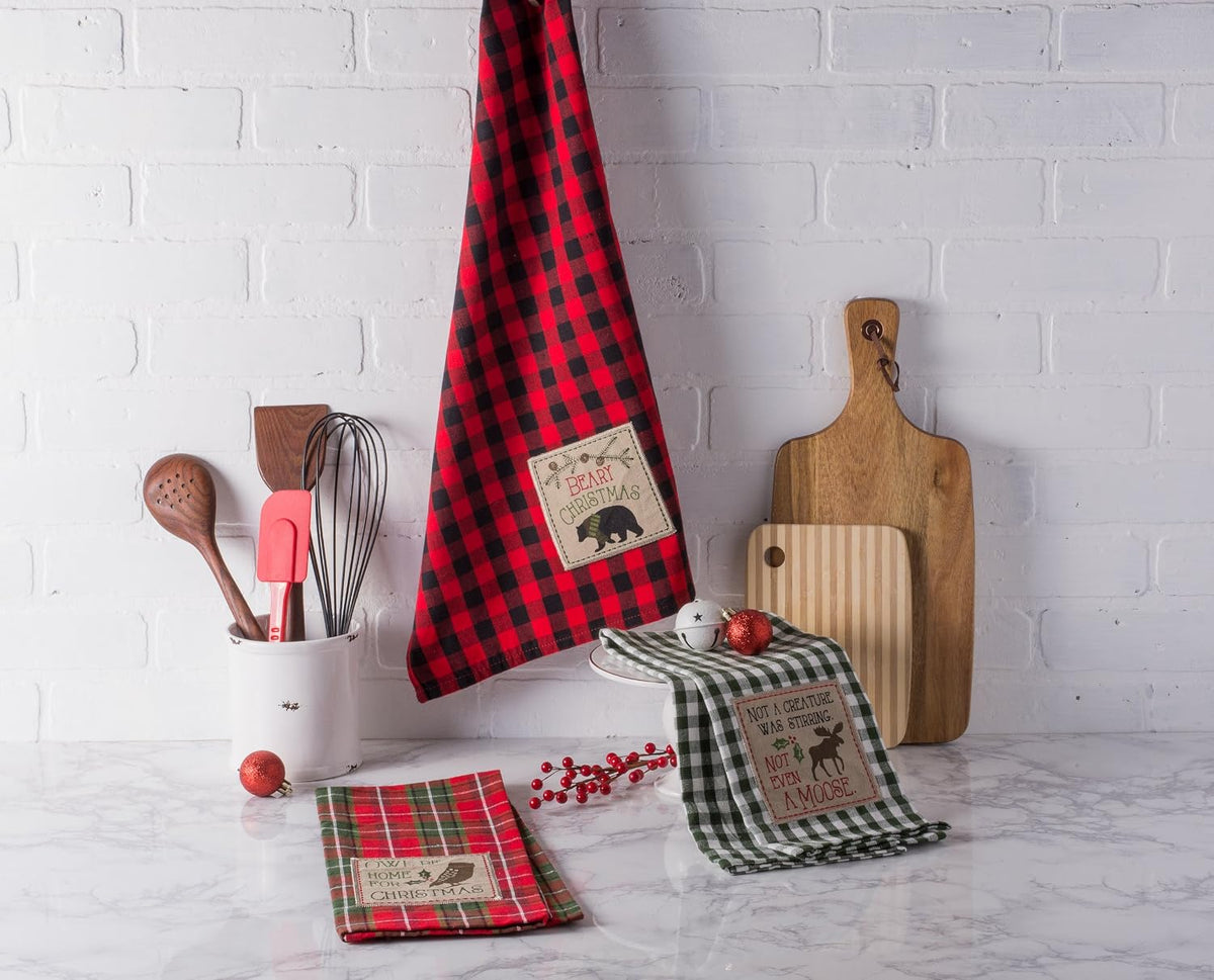 Holiday Kitchen Towels Embroidered Dish Towel Set, 18X28, Cabin Christmas, 3 Piece