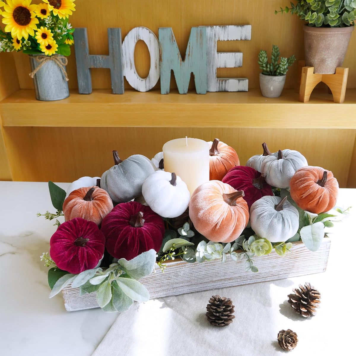 16 Pcs Assorted Fall Artificial Velvet Pumpkins Small Decorative Fabric Rustic Foam Pumpkins in Burgundy Bronze Gray White for Autumn Wedding Halloween Thanksgiving Table Centerpiece