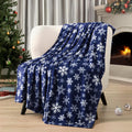 Christmas Snowflake Blanket, Navy Blue Winter Fleece Throw, 50X60