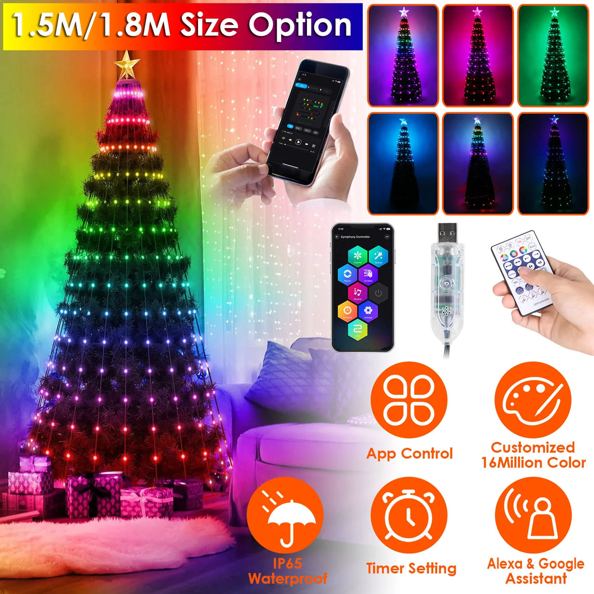 Collapsible Lighted Christmas Tree with Remote & App Control