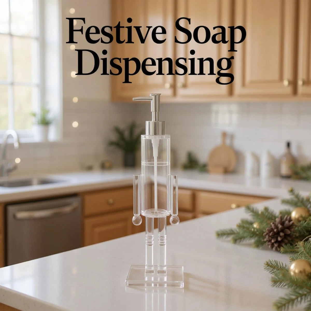 Nutcracker Liquid Soap Dispenser, Clear Refillable Lotion Pump for Christmas Decor