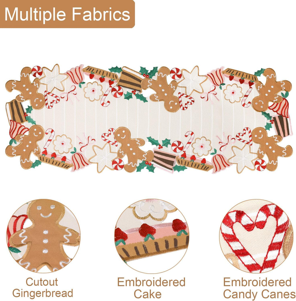Gingerbread Table Runner Christmas Decorations Candy Cane 36 Inches Long