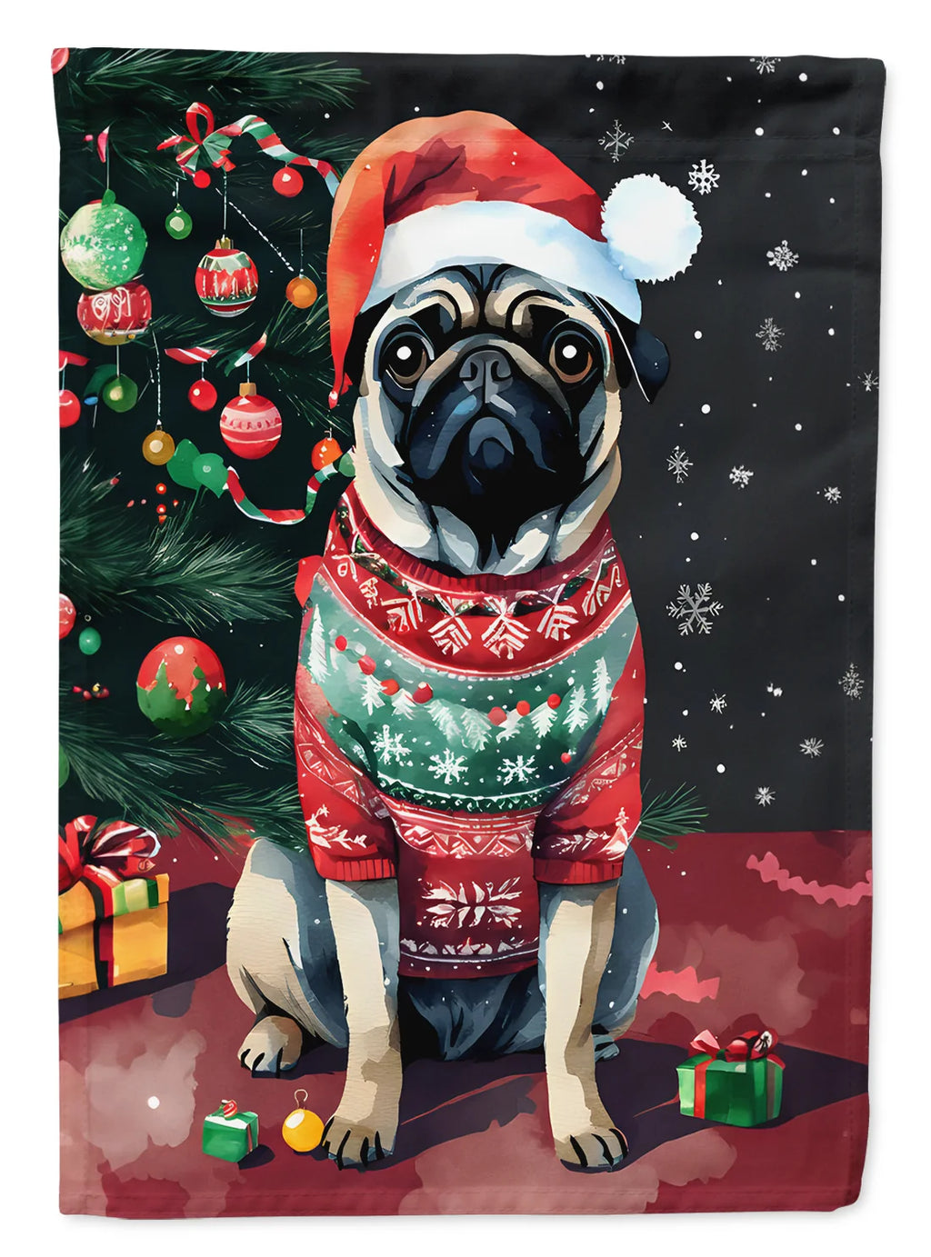 Pug Christmas House Flag, 28 x 40 Inch