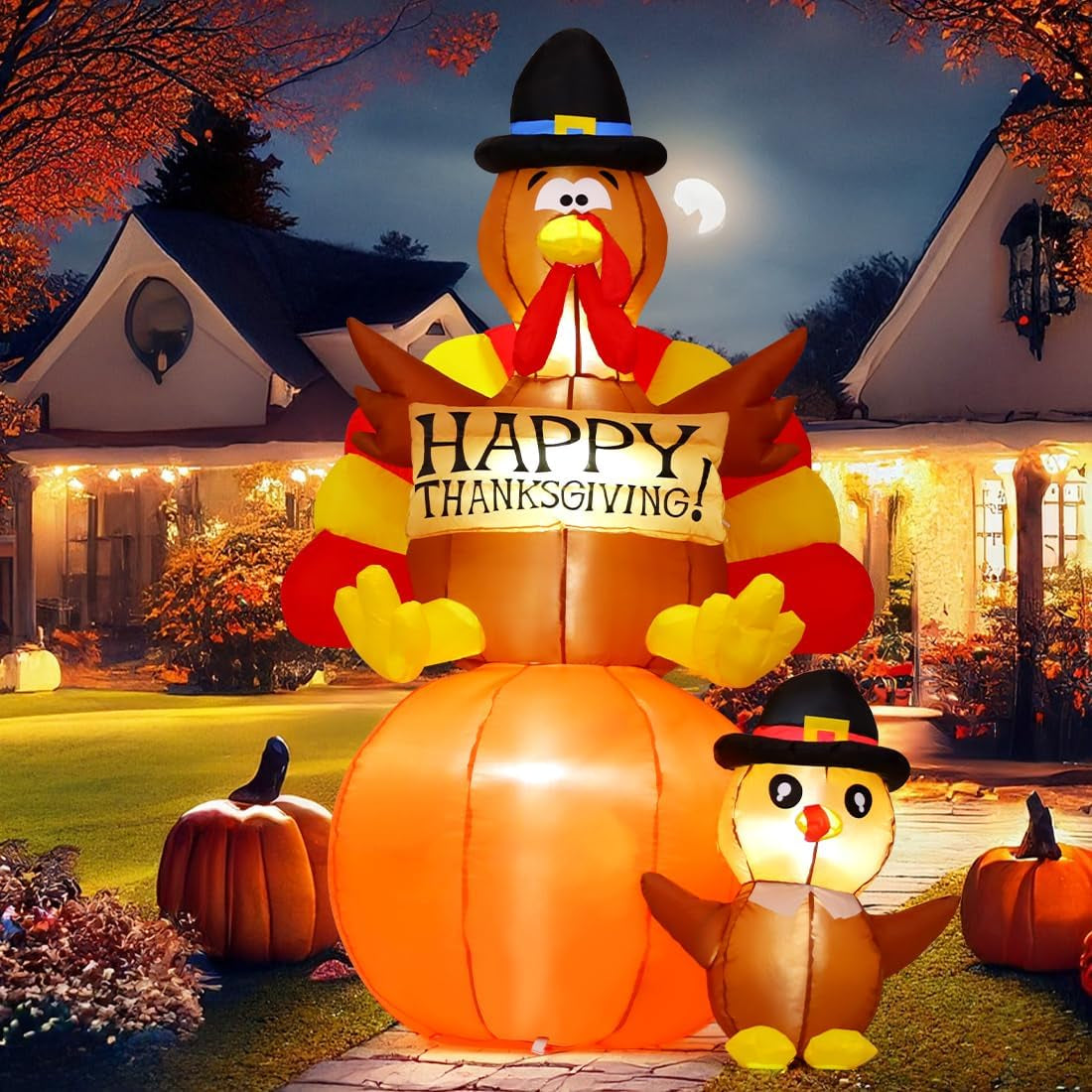6 ft Inflatable Thanksgiving Turkey on Pumpkin with LED Lights