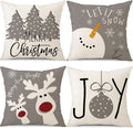 Christmas Pillow Covers, Snowman, Deer and Tree, 18 x 18 in (Set of 4)
