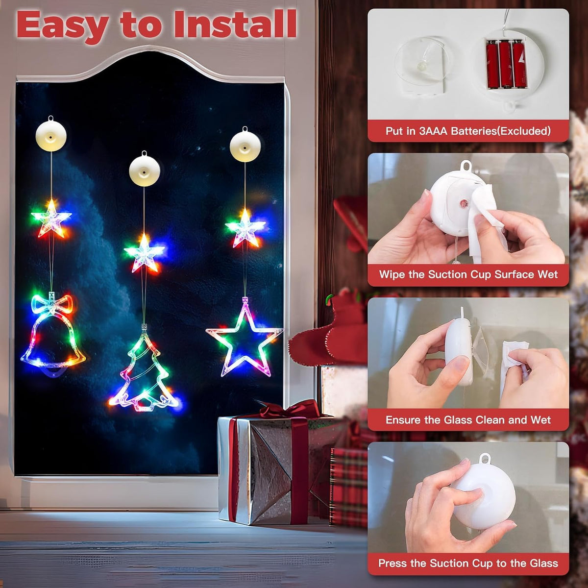 Christmas Window Lights Decoration, Star, Bell & Tree Multicolor
