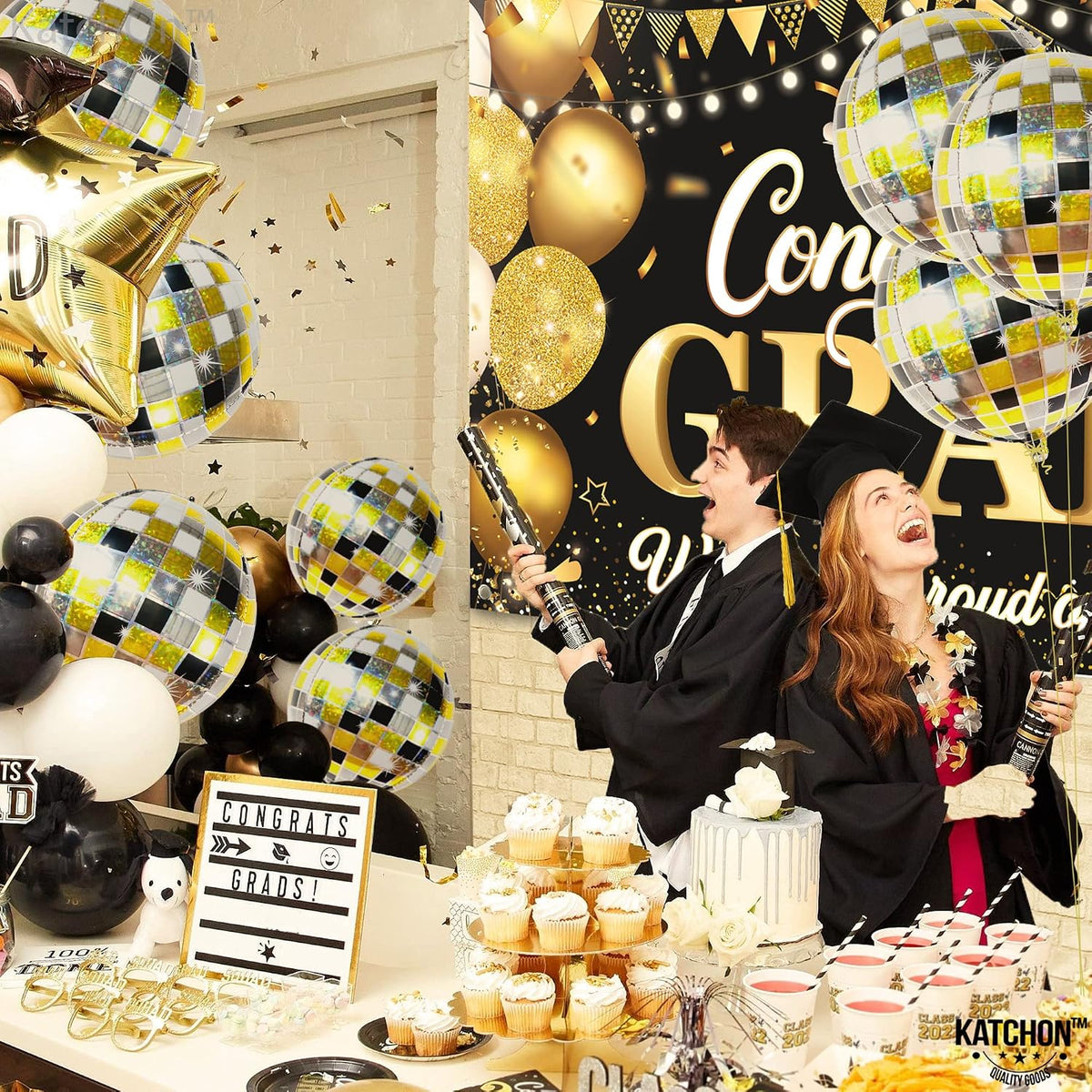 , Shiny Disco Ball Foil Balloons - Big 22 Inch, Pack of 12