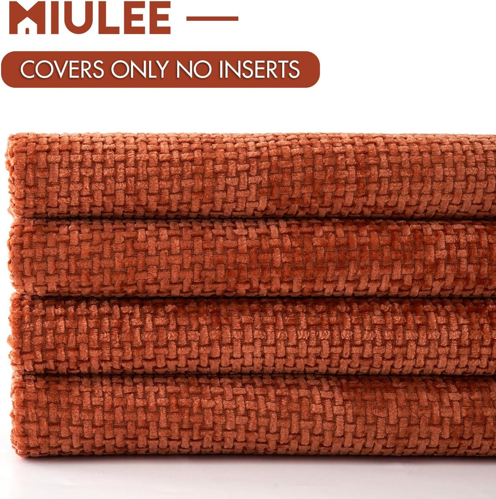 Decorative Chenille Fall Pillow Covers Burnt Orange 16X16 Pack of 4
