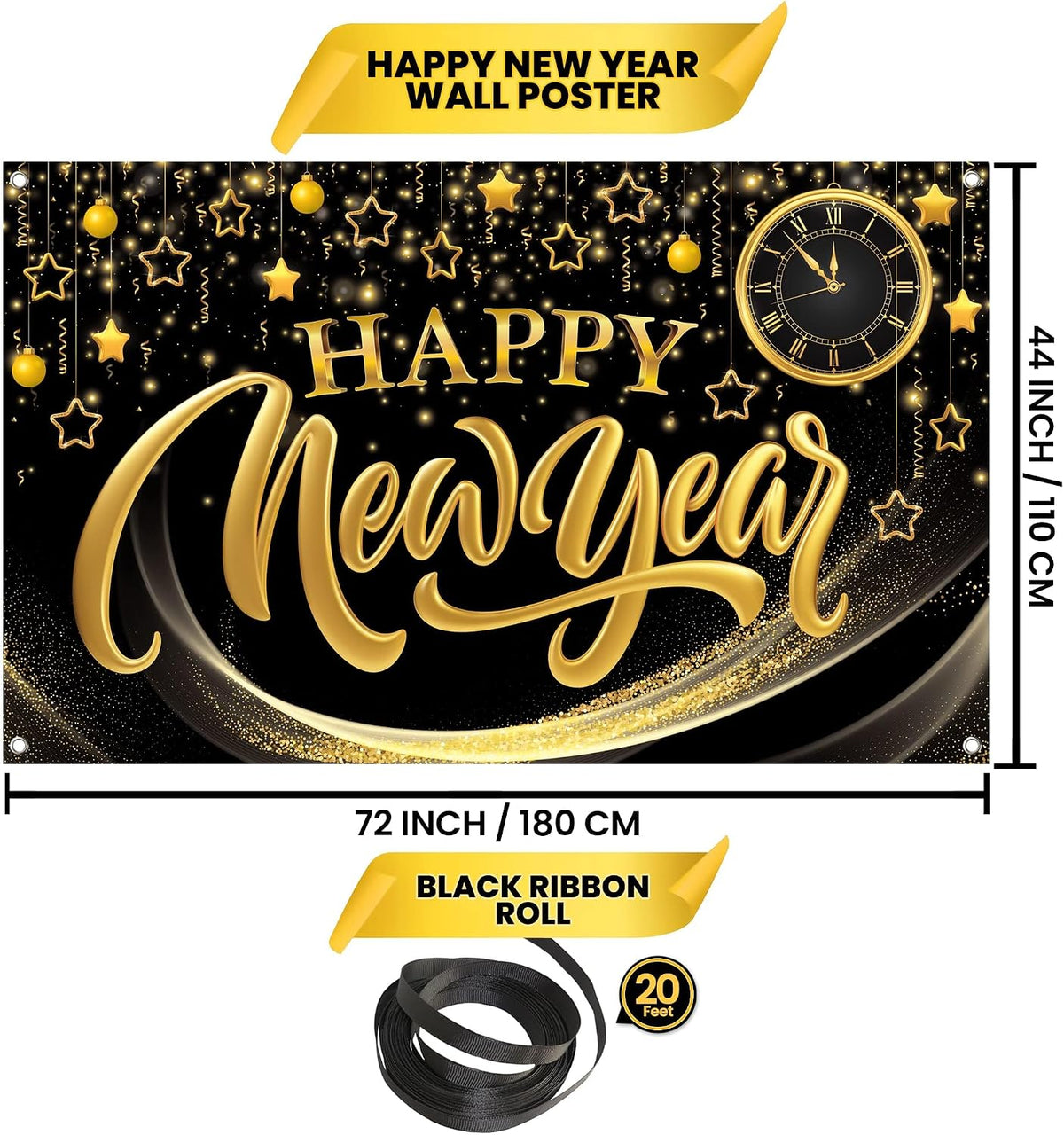 Happy New Year Banner 72X44 Inch