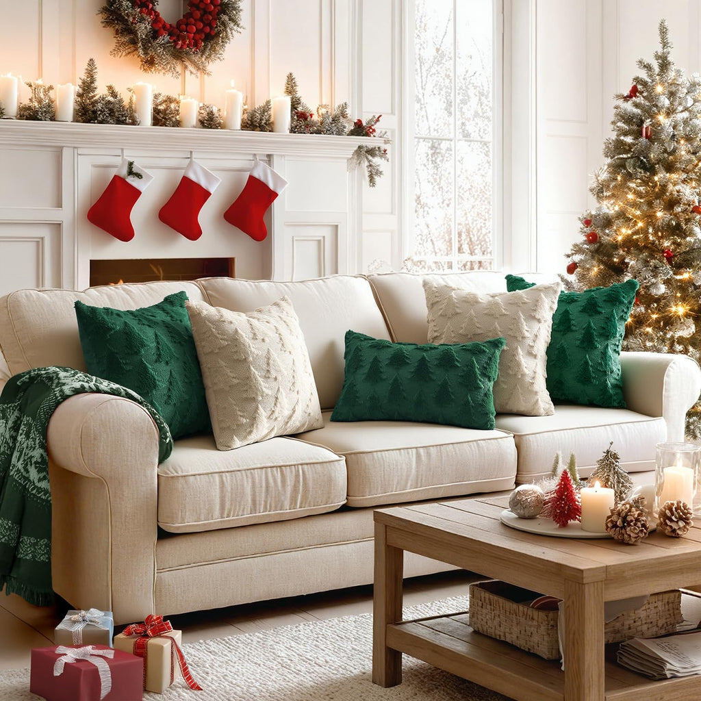 Christmas Throw Pillow Covers Dark Green Set of 2 18X18