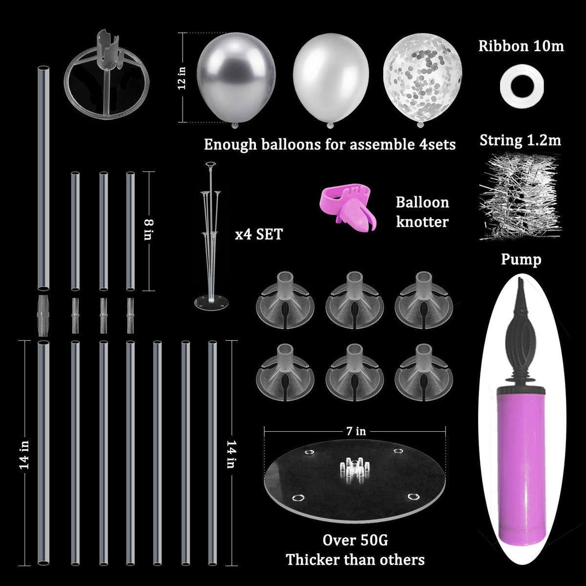 4Set Silver Balloon Stand Table Centerpieces Party Decor