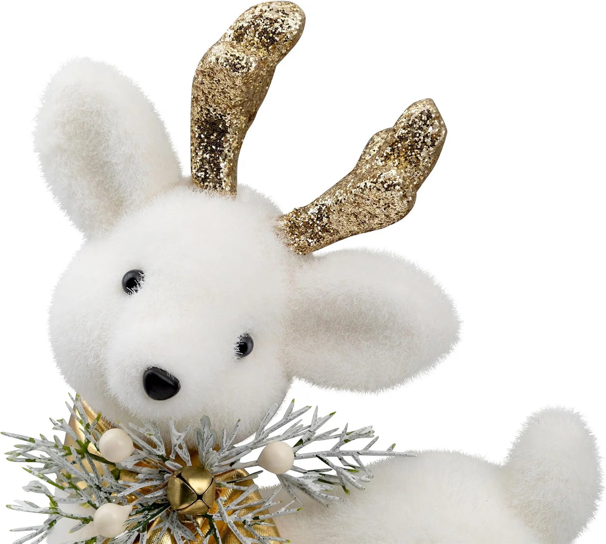 Glittered Standing Deer with Jingle Bell Christmas Figure - 12.25" - White and Gold