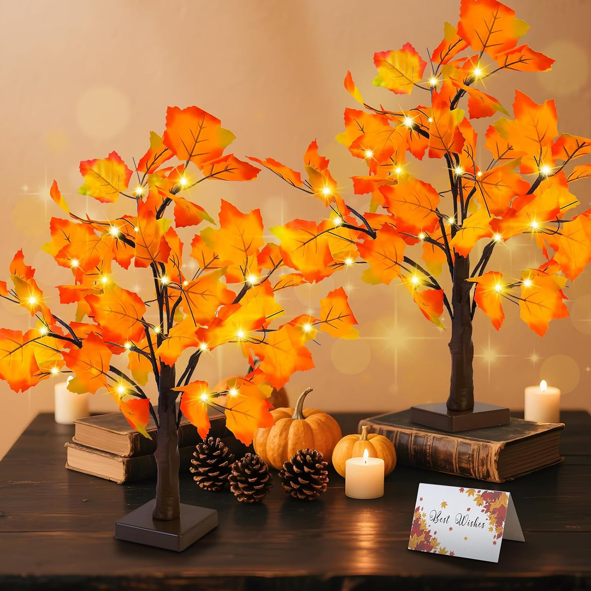 Lighted Fall Maple Trees, Battery Operated (2-Pack)