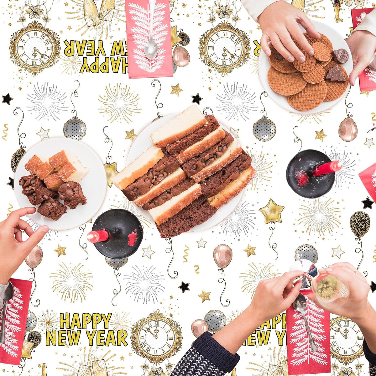 Happy New Year Tablecloths 3 Pack New Years Eve Party Supplies 2027 Gold & White Tablecloths for Rectangle Tables Happy New Year Decorations