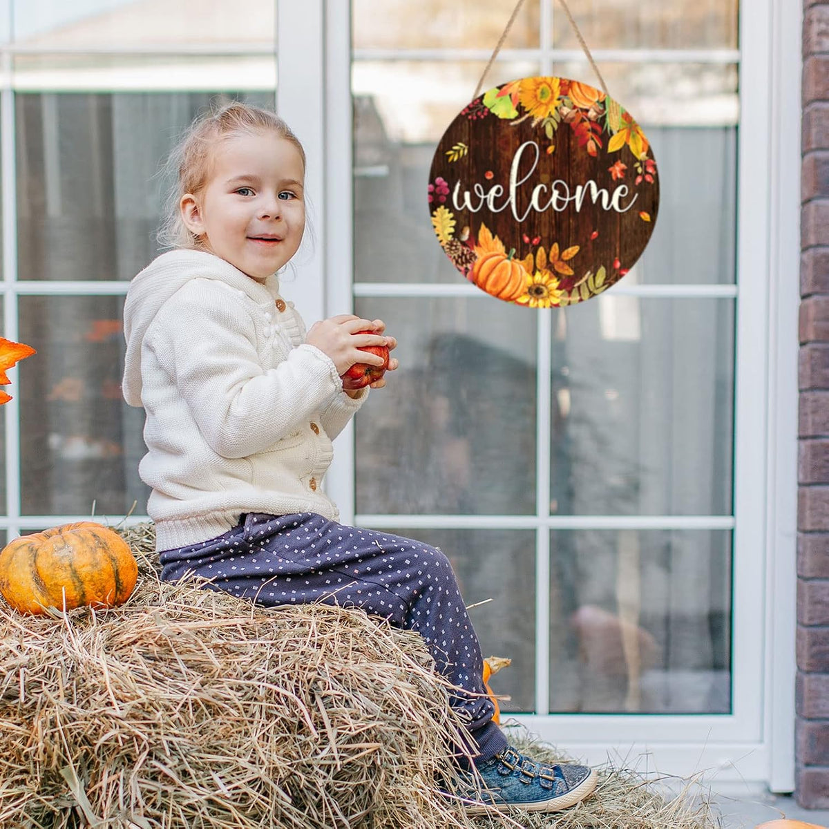 Fall Door Welcome Sign for Front Door Wooden Hanger Fall Home Decor