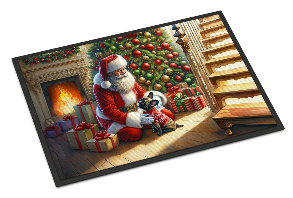 French Bulldog and Santa Claus Christmas Doormat, 18 x 27 Inch
