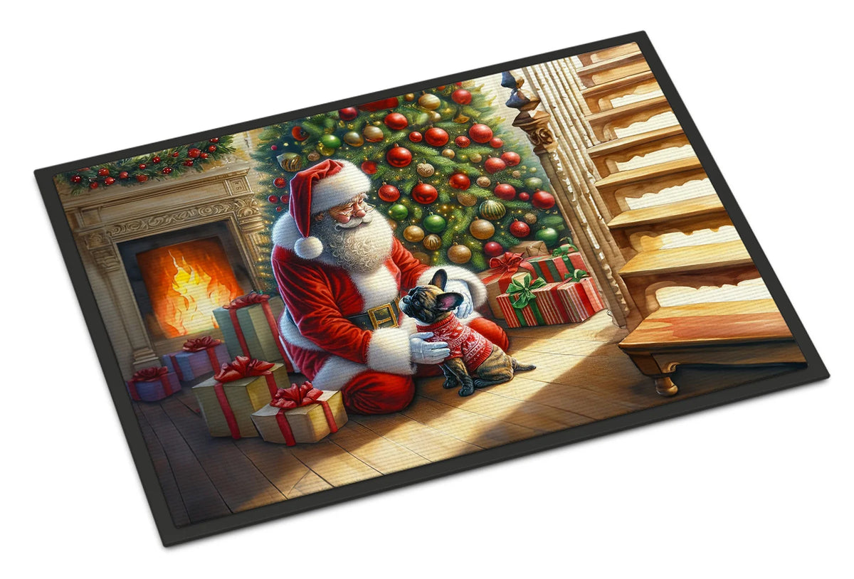 French Bulldog and Santa Claus Christmas Doormat, 18 x 27 Inch