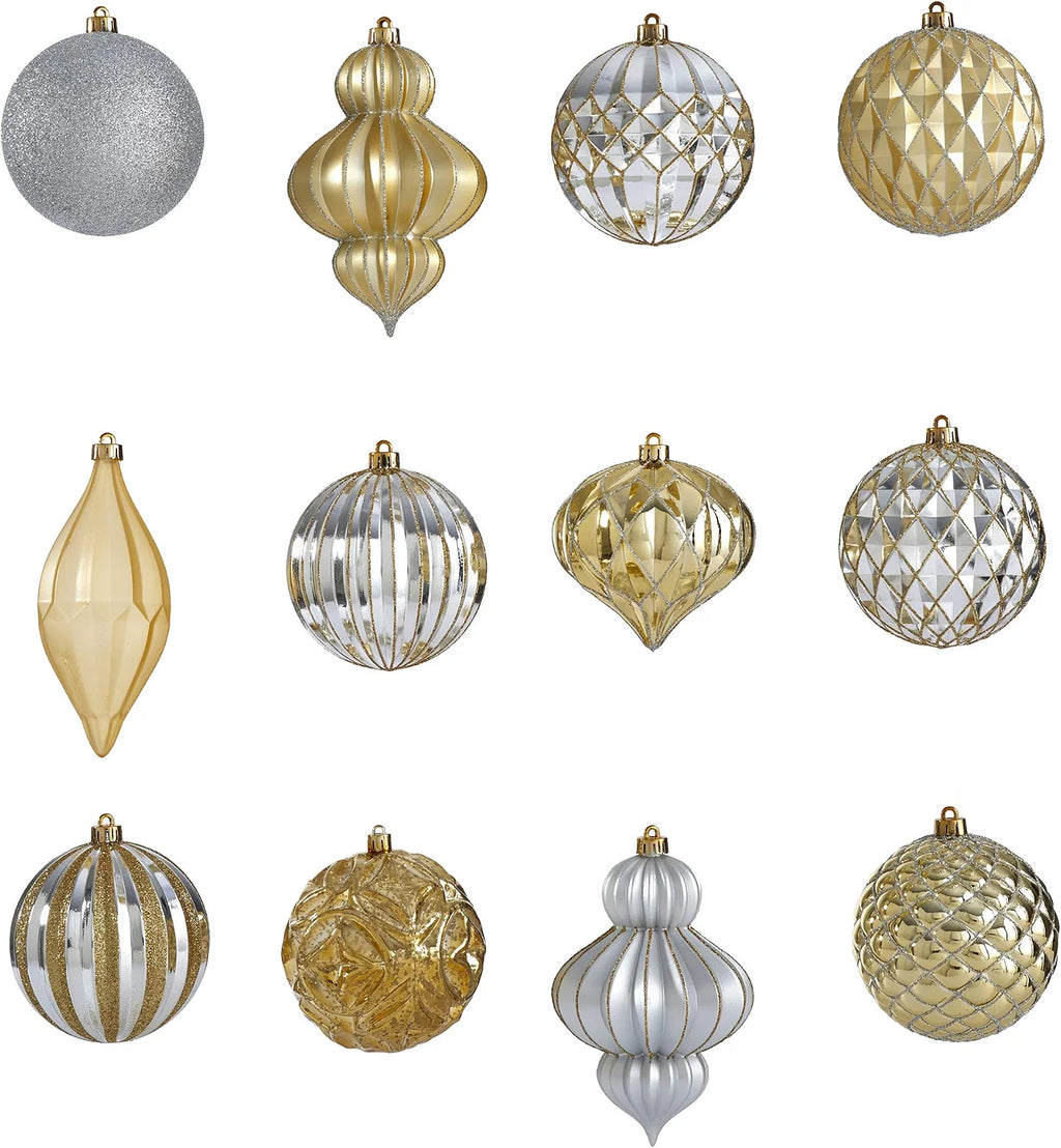 Holiday Lux Shatterproof, 12 Count Christmas Tree Ornament Set, 100Mm with Re-Useable Box
