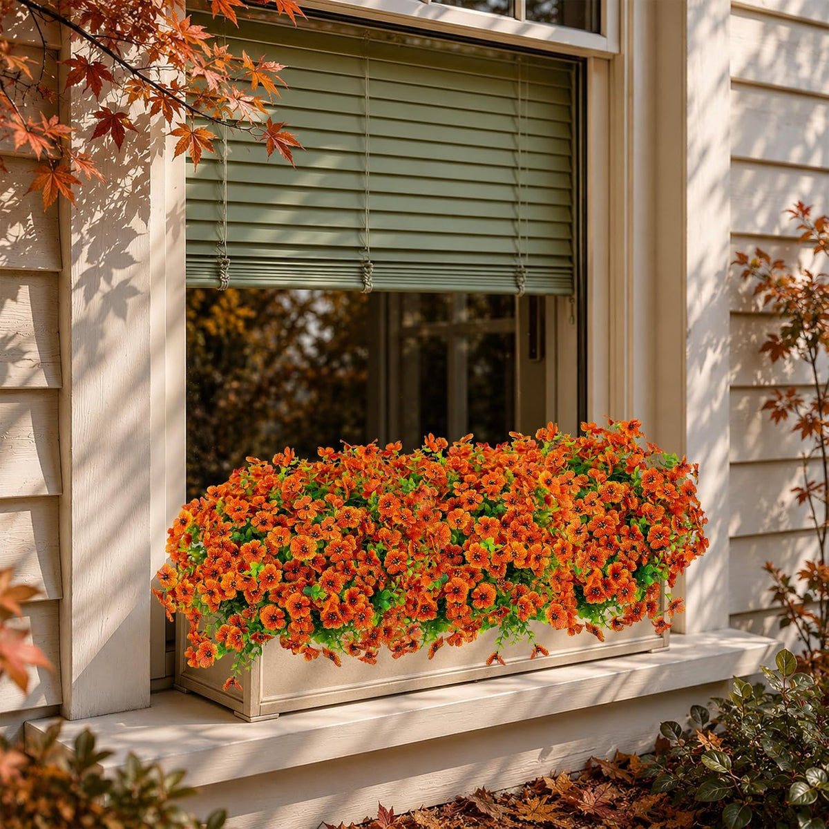 Artificial Mums for Outdoors Fake Fall Flowers Red Orange 16 Pack