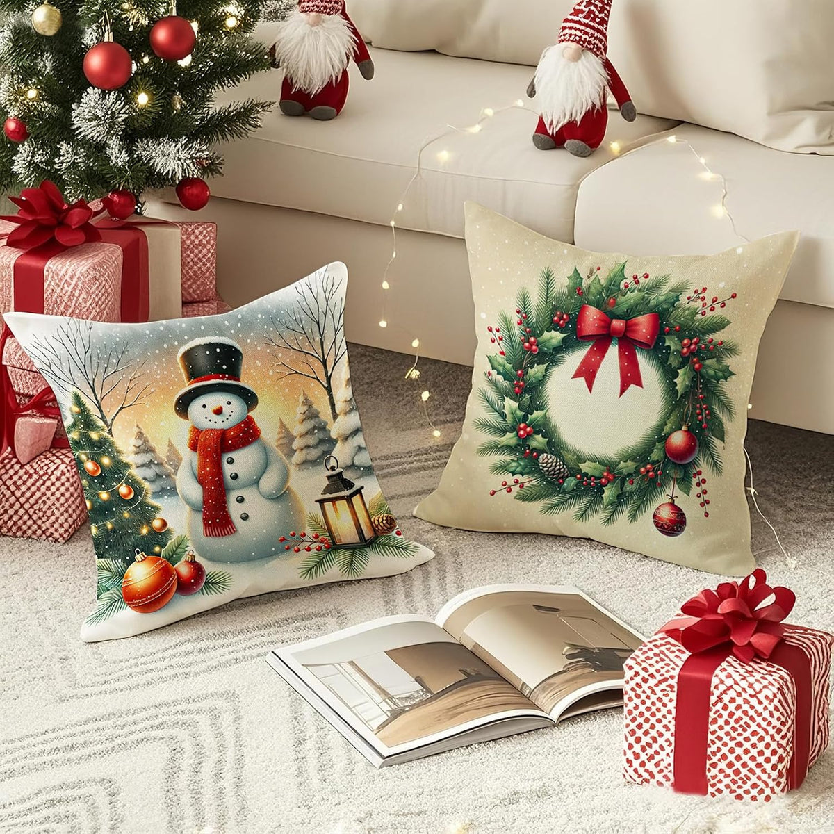Christmas Throw Pillow Covers 18X18 Inch Set of 4