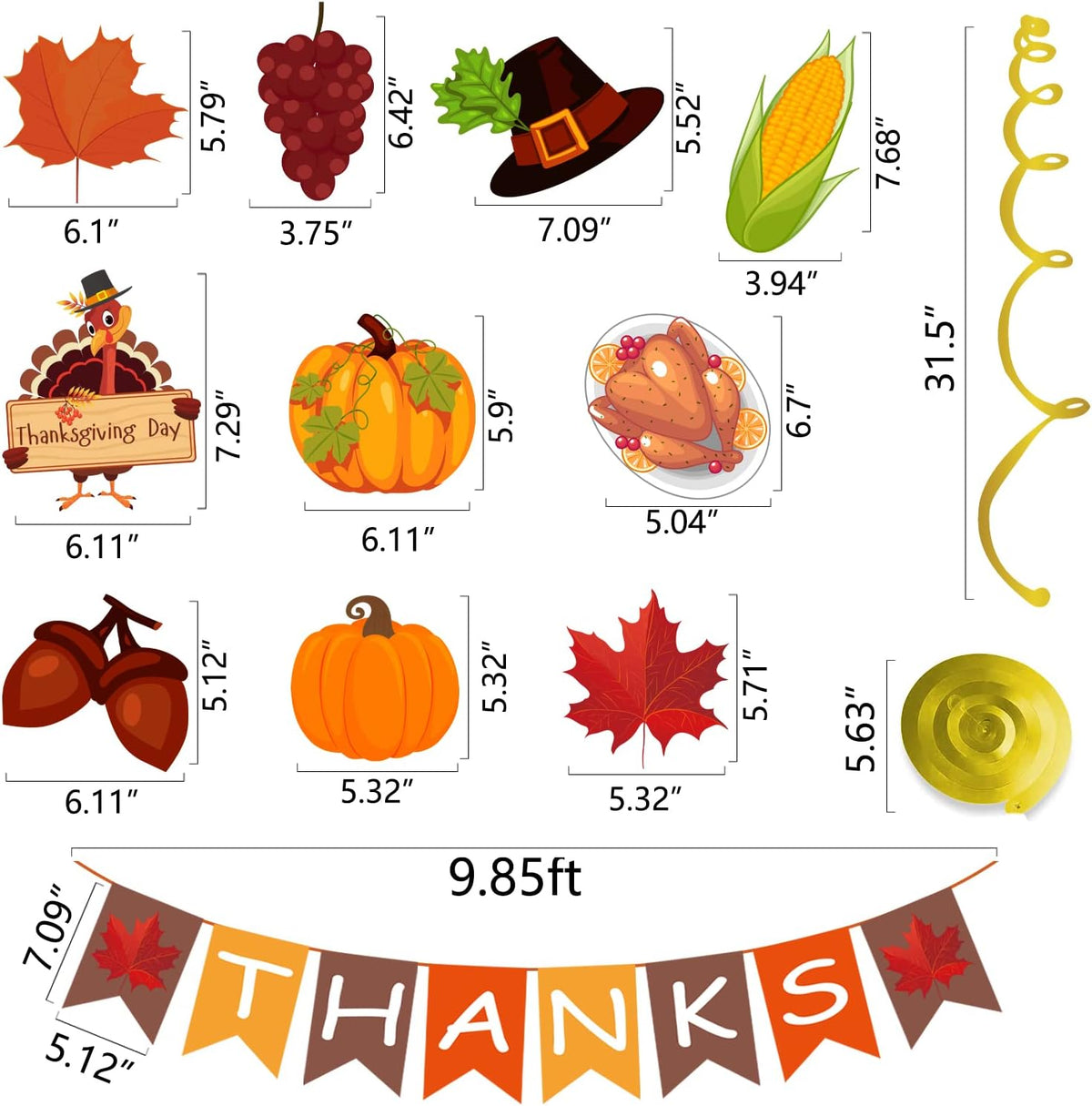 Thanksgiving Decorations Pre-Assembled GIVE THANKS Banner Swirls Set 42Pcs