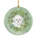 Bichon Frise Christmas Wreath Ceramic Ornament