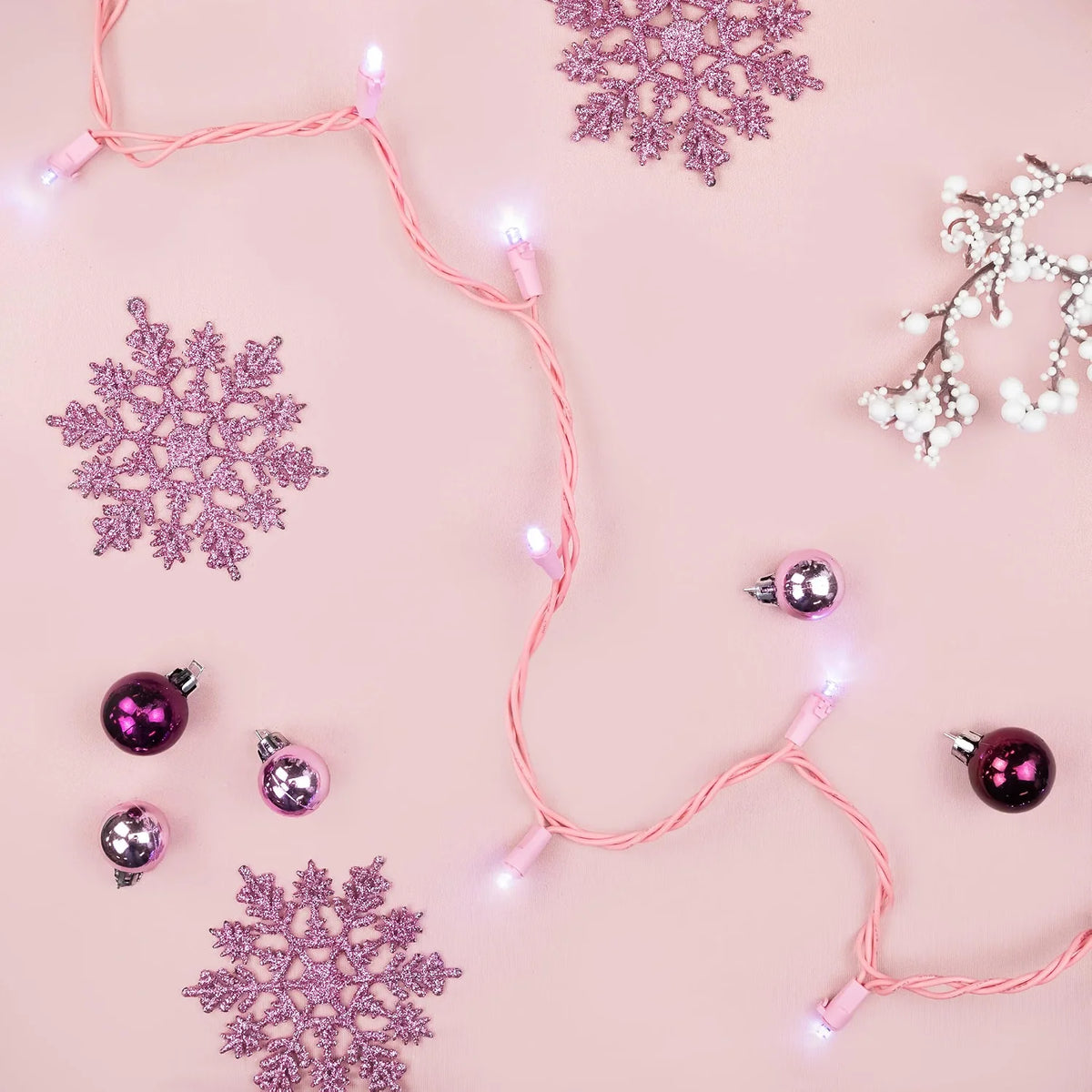 LED Wide Angle Christmas Lights Pure White - 33' Pink Wire - 100Ct