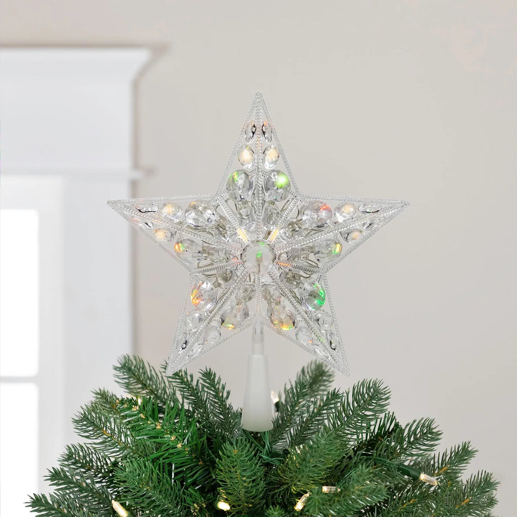 LED Lighted Color Changing Jeweled Star Christmas Tree Topper - 9.5"