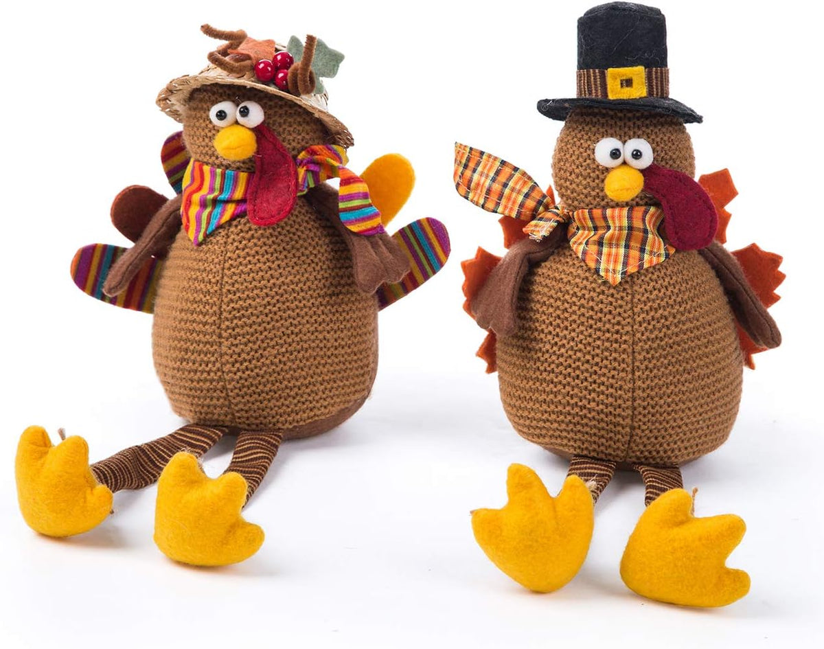 2 Pack Stuffed Turkey Couple Doll Thanksgiving Table Decoration