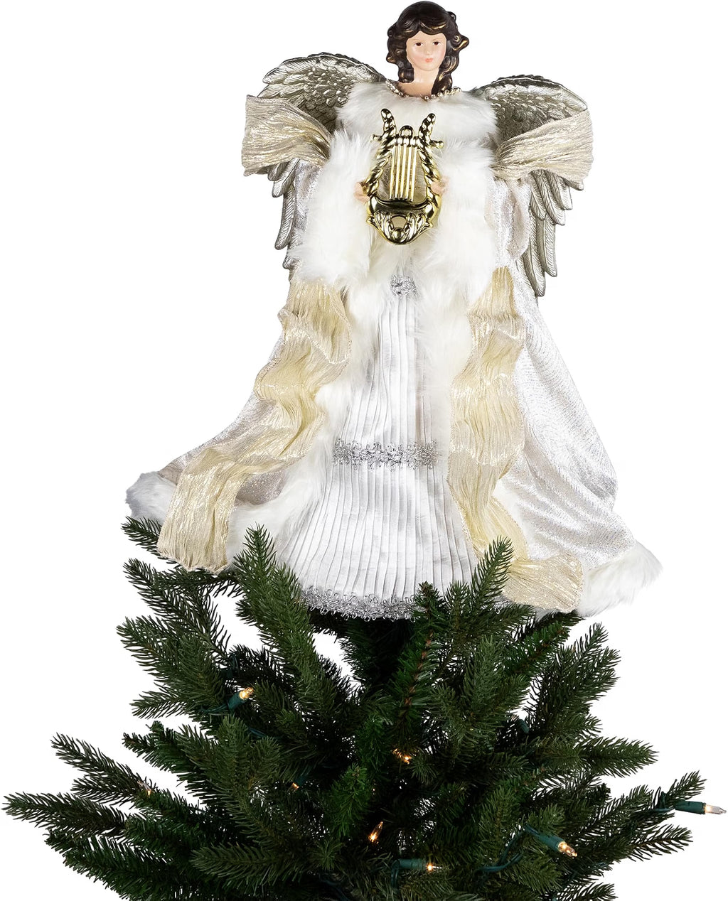 White & Silver Angel Christmas Tree Topper, 18 Inch