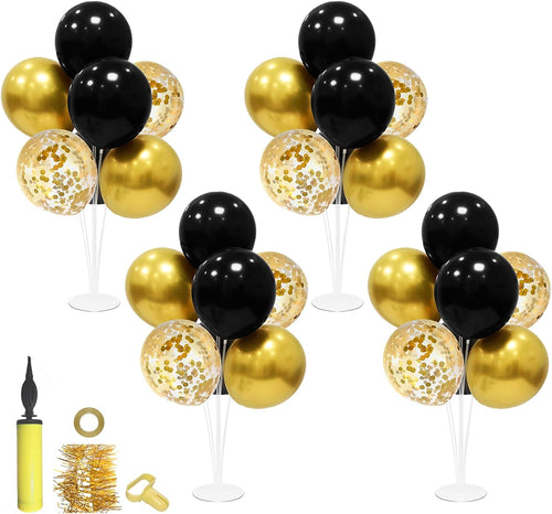 Black & Gold Balloon Table Centerpieces, Set of 4
