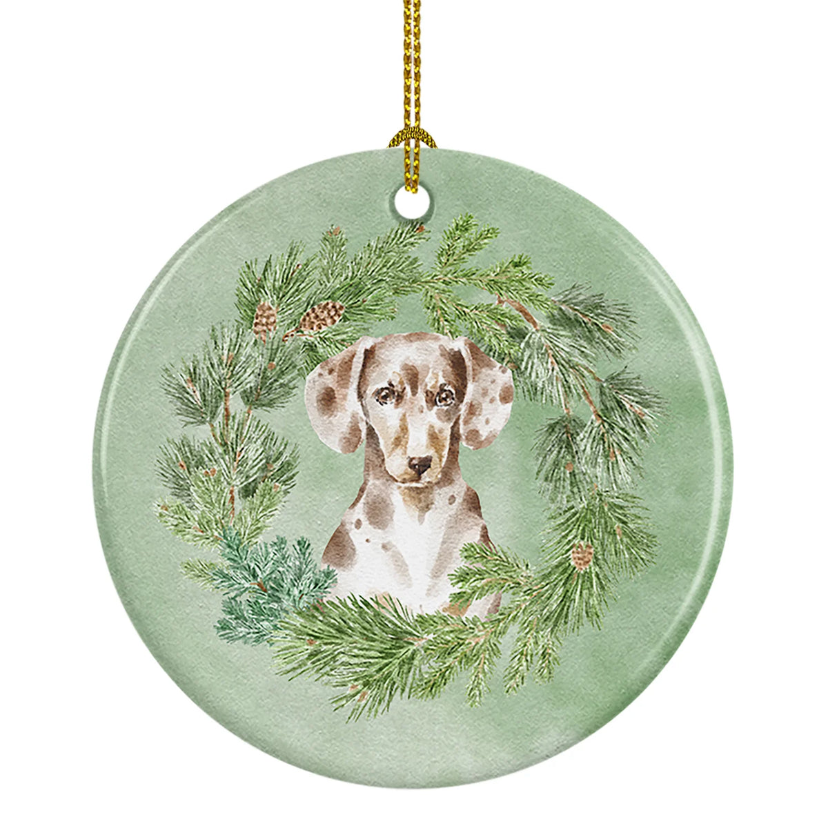 Dachshund Dappled Christmas Wreath Ceramic Ornament