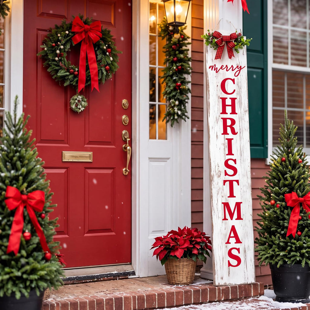Merry Christmas Porch Sign, Front Door Hanging Decor, 42''
