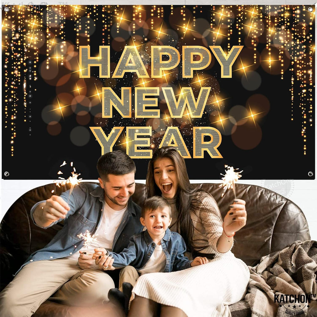 , Xtralarge Happy New Year Banner - 72 X 44 Inch | Happy New Year Backdrop for New Years Decorations 2027| NYE Eve Banner for NYE Decorations 2027| New Years Eve Party Supplies 2027