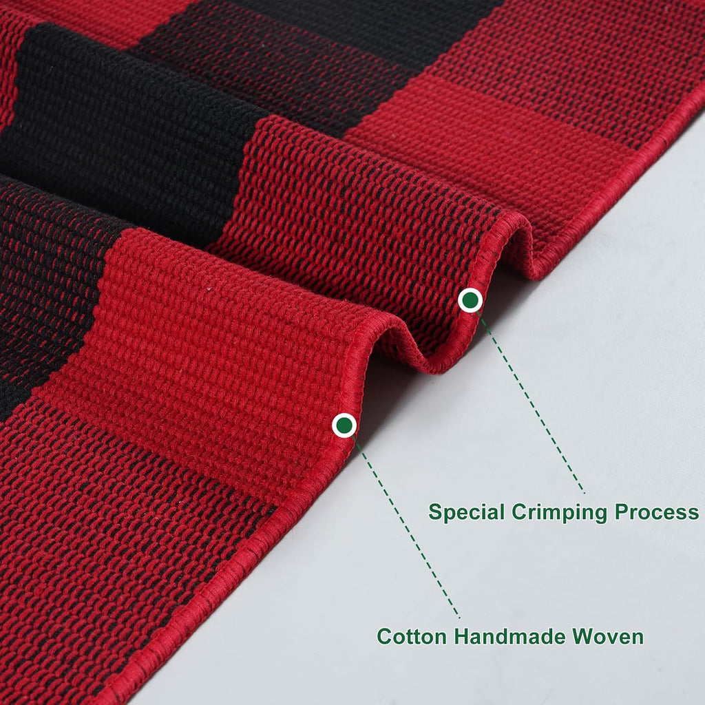 Christmas Door Mat 24"X51" Buffalo Plaid Cotton Washable Outdoor Rug