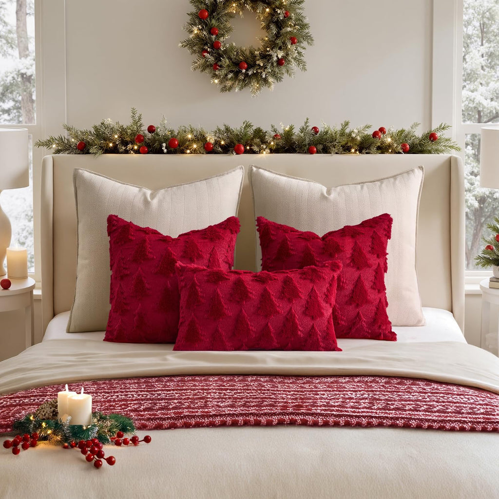 Christmas Throw Pillow Covers Burgundy Red Set of 2 18X18
