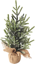 Frosted Pine Tree in Jute Base, 13.25 Inch