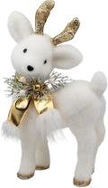 White & Gold Glittered Standing Deer with Jingle Bell, 12.25 Inch