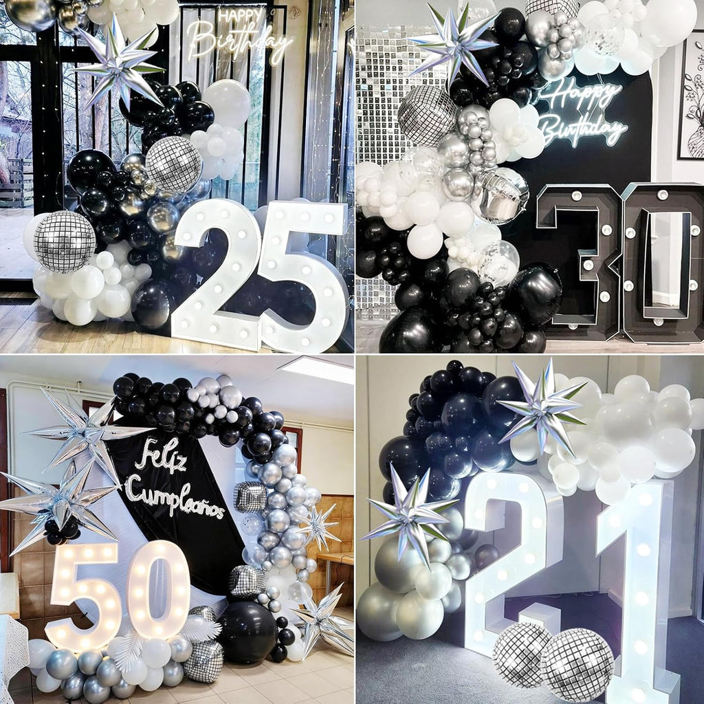 Black Silver Balloons Arch Kit Garland with Disco Ball Balloons