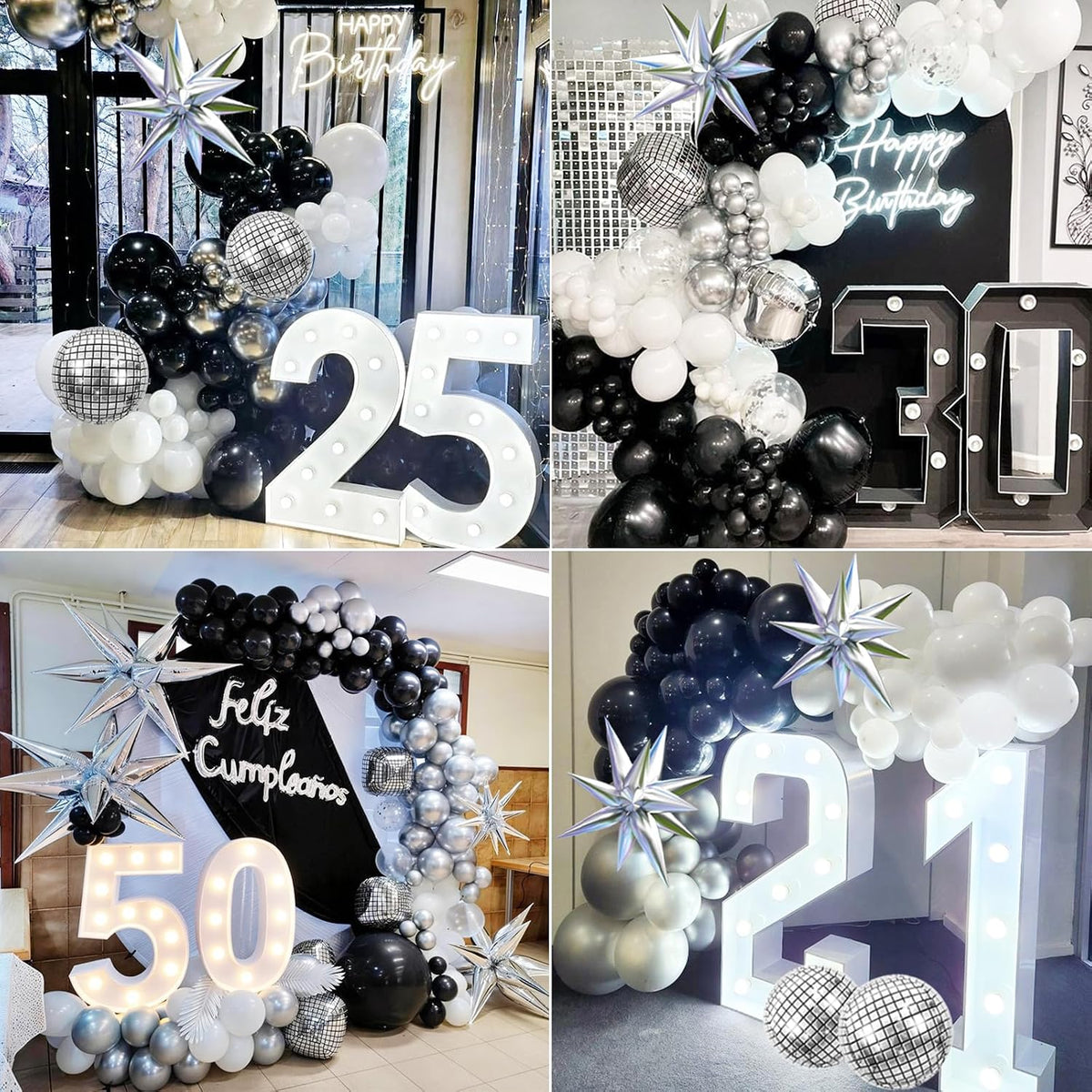 Black Silver Balloons Arch Kit Garland with Disco Ball Balloons