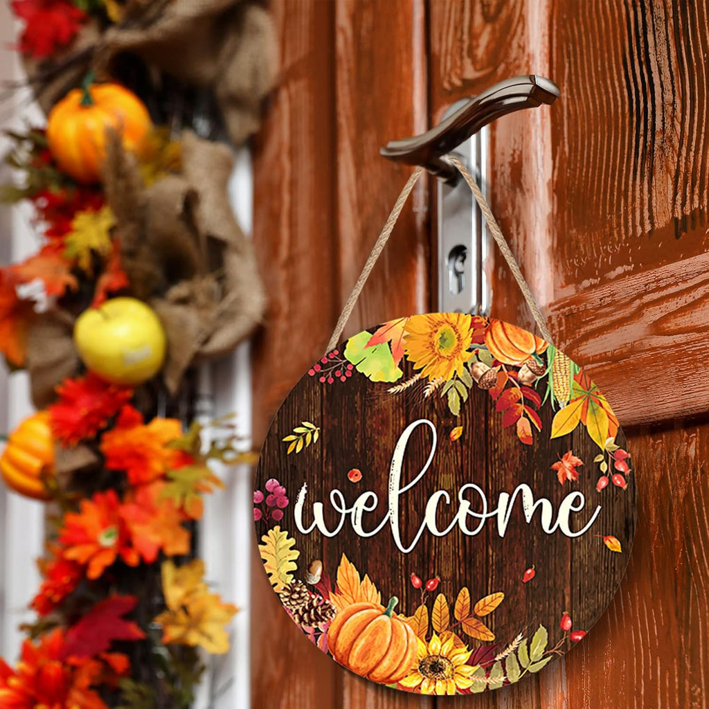 Fall Door Welcome Sign for Front Door Wooden Hanger Fall Home Decor