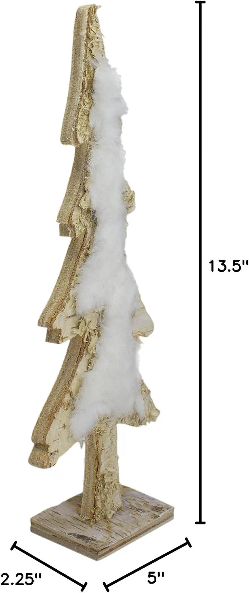 13.5" Brown and White Wooden Tree with Faux Fur Christmas Decoration
