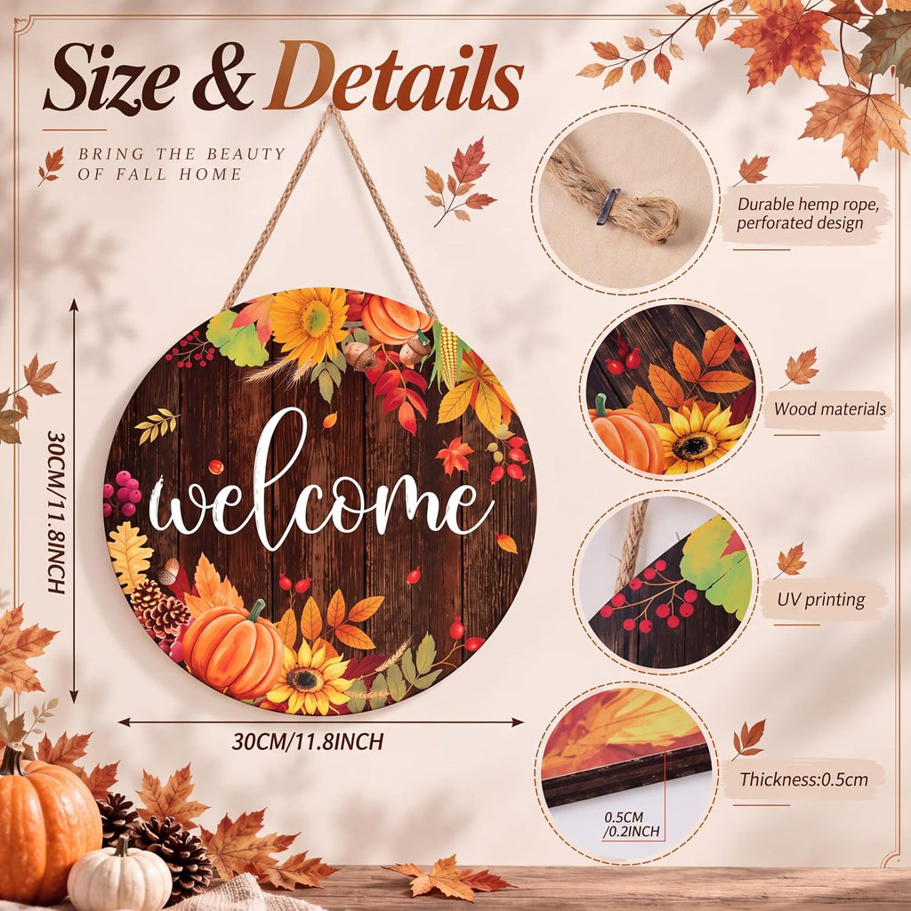 Fall Door Welcome Sign for Front Door Wooden Hanger Fall Home Decor