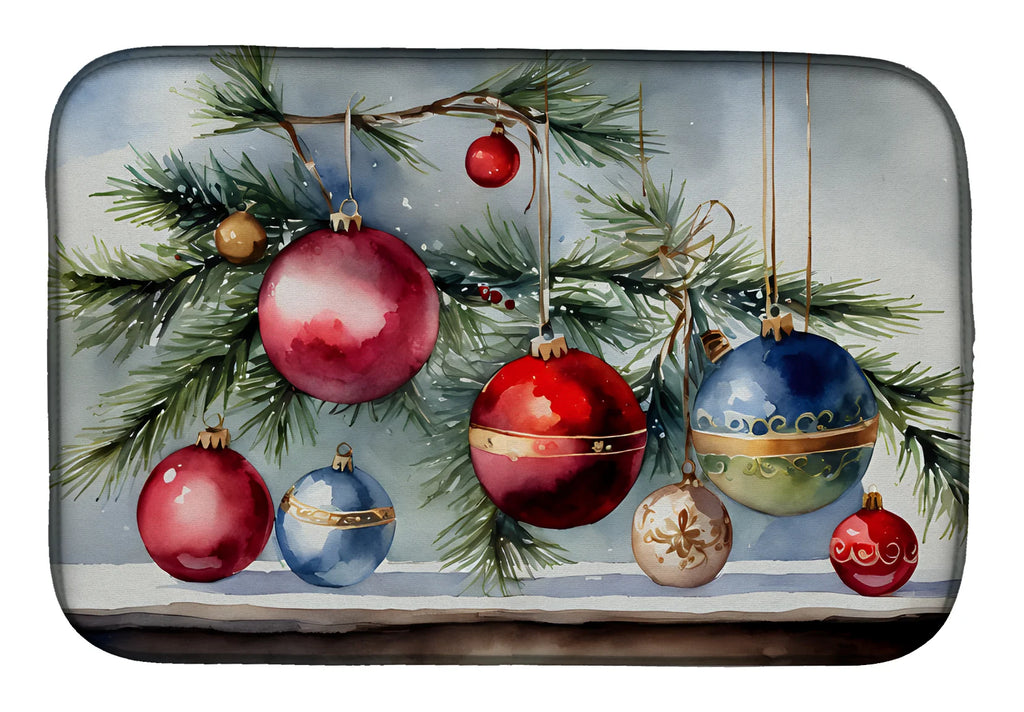 Hanging Ornaments on Pine Branch Dish Drying Mat