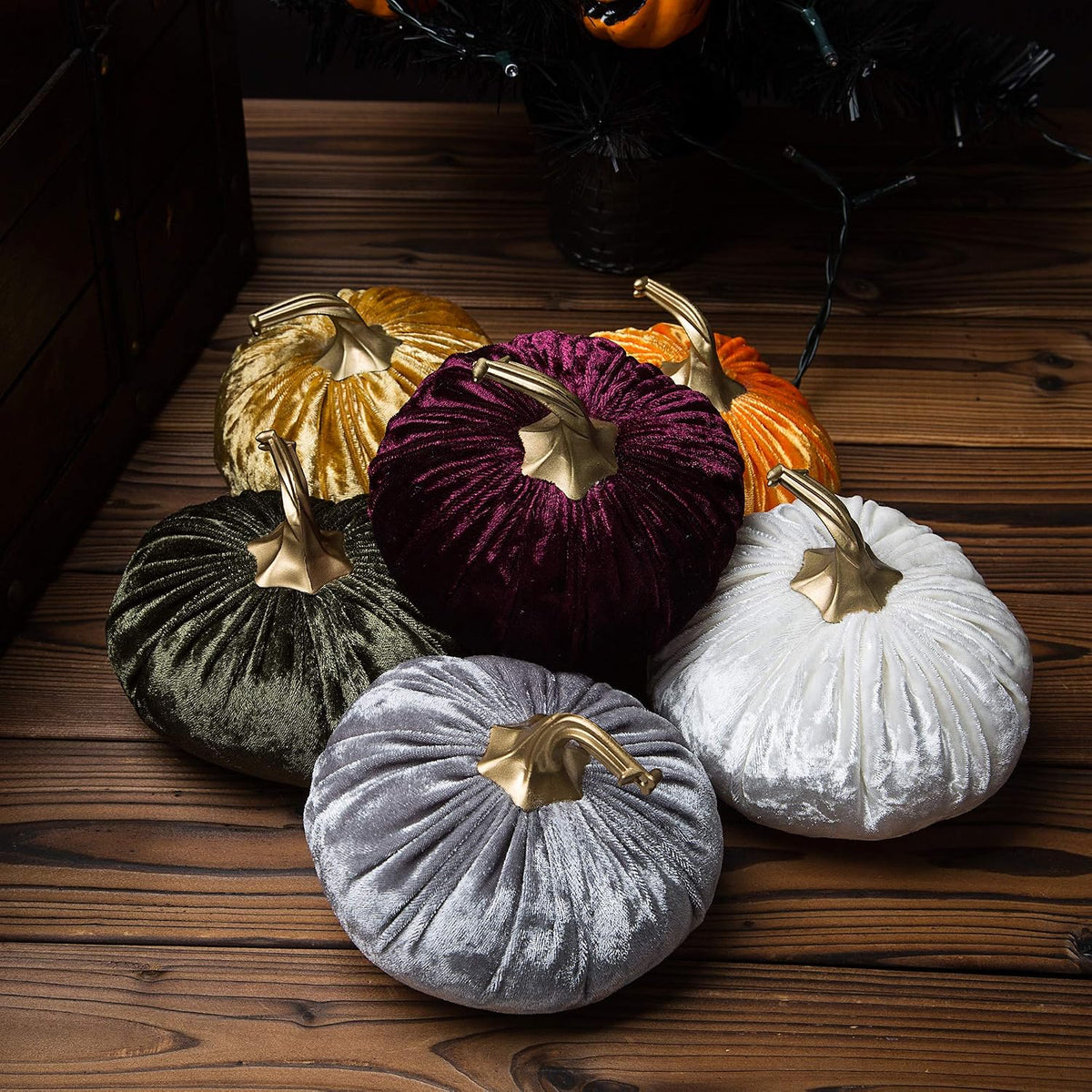 6PCS Handmade Velvet Pumpkins for Halloween Thanksgiving Decoration