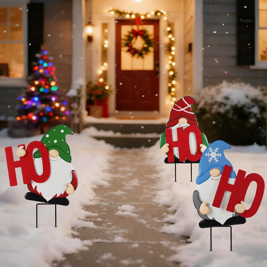 Outdoor Christmas Decorations Gnomes Yard Stakes, Set of 3