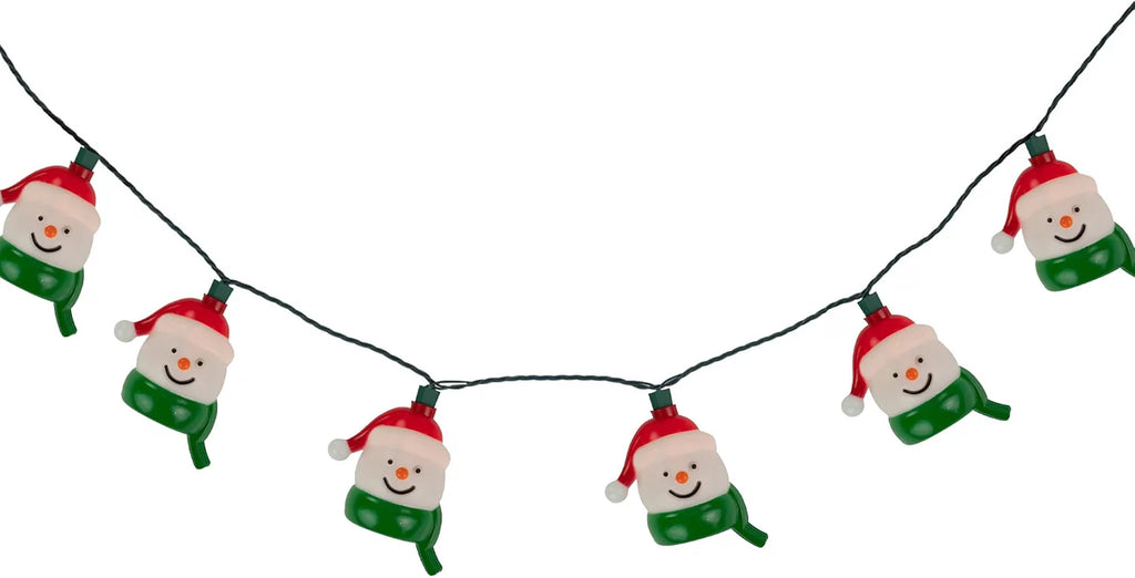 Snowman Heads with Scarves Christmas Light Set - Clear - 7.5' Green Wire - 10Ct