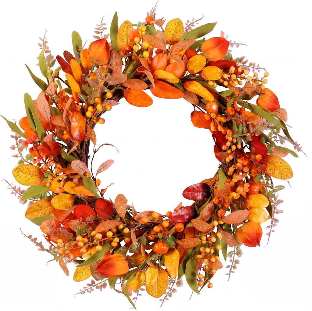 22" Fall Wreath for Front Door Pumpkin Artificial Wall Decor Autumn